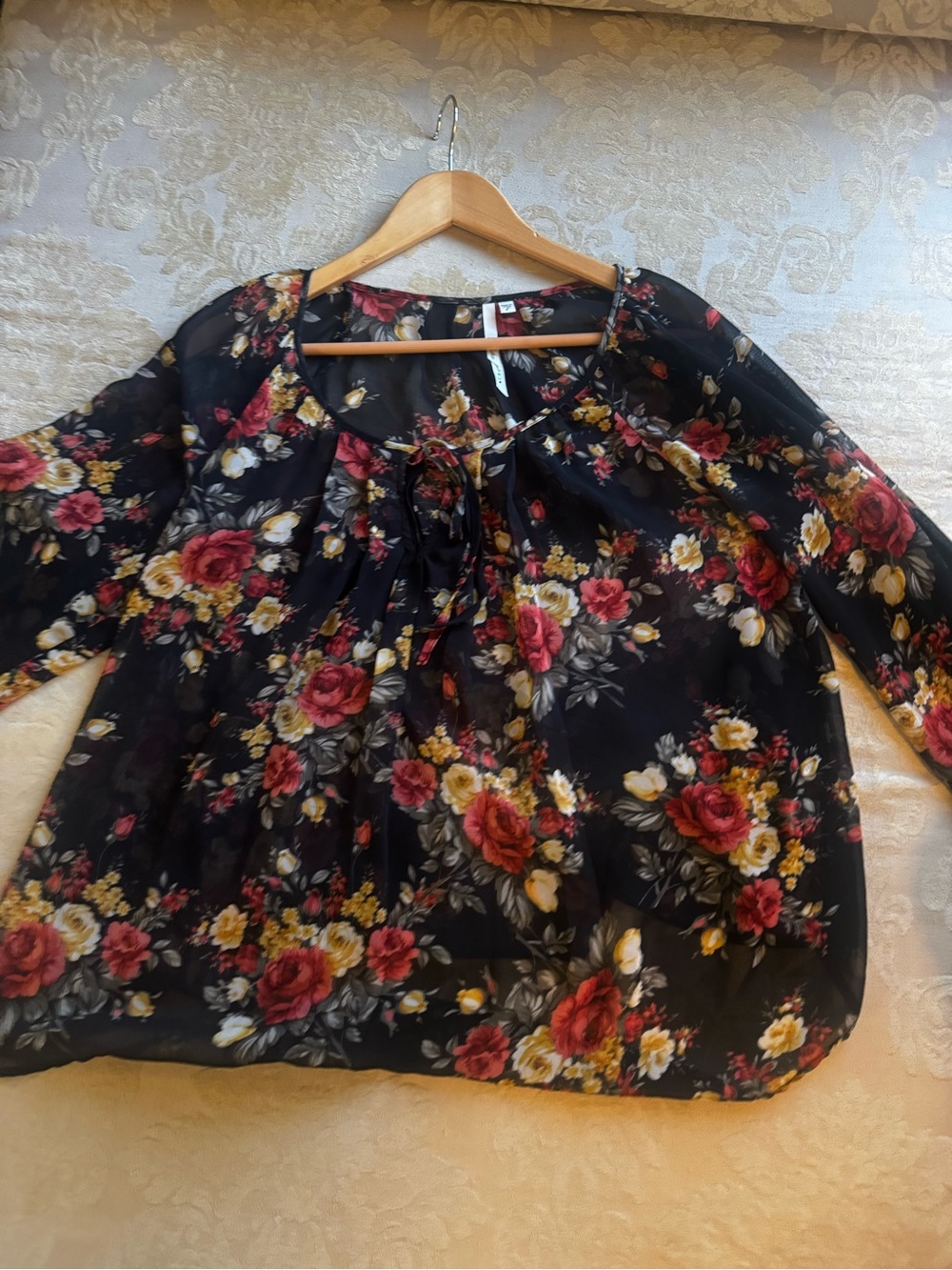 Bellatrix Black Floral Tie-Neck Blouse